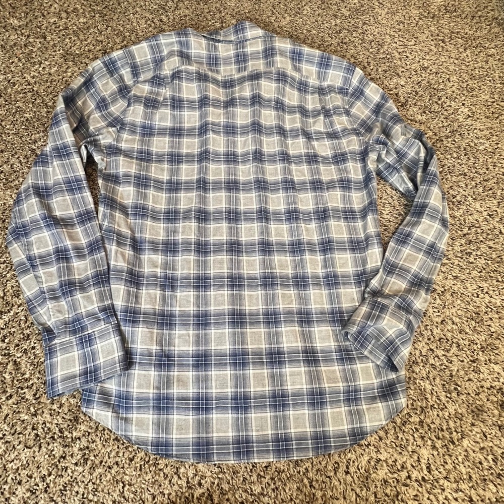 Vince Mens Classic Fit Plaid Button Down Shirt Blue Grey Large L Long Sleeve - Picture 6 of 6